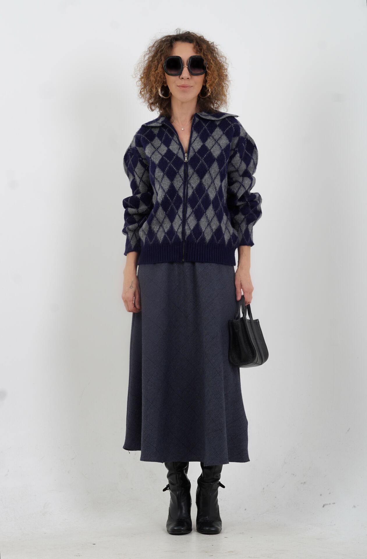 Lacivert Kareli Verev Etek