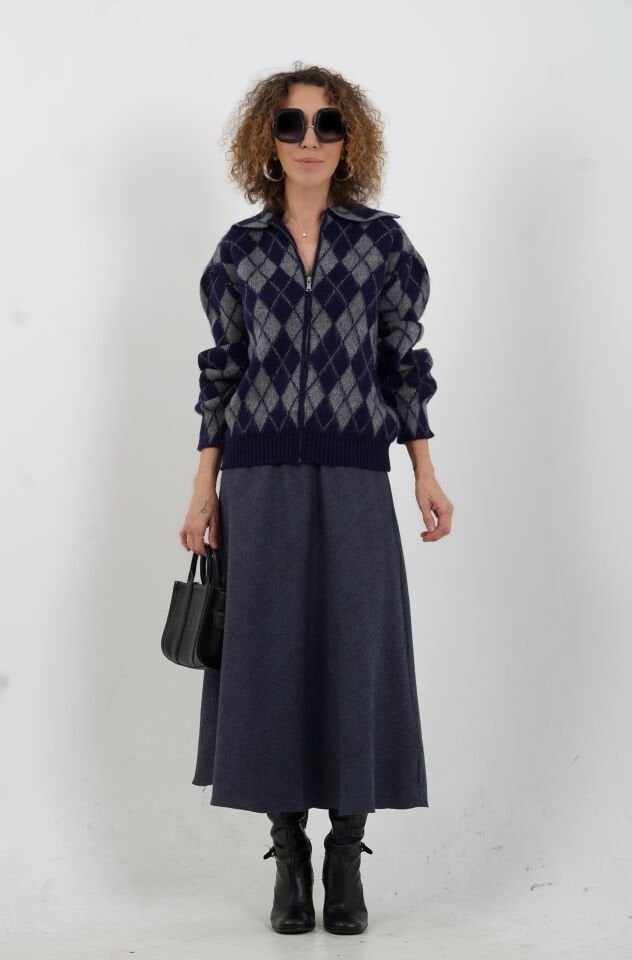 Lacivert Kareli Verev Etek