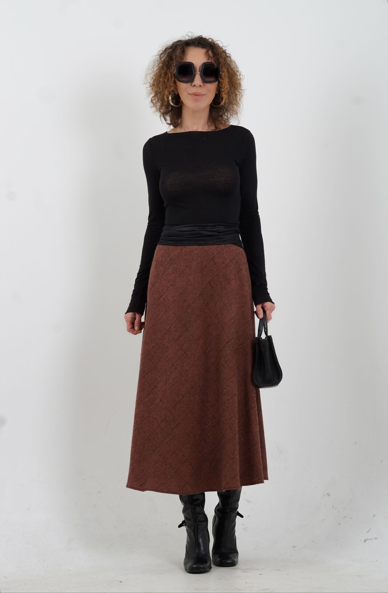 Kızıl Kahve Kareli  Verev Etek