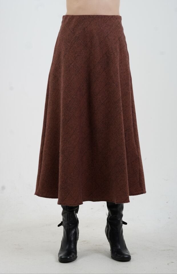 Kızıl Kahve Kareli  Verev Etek