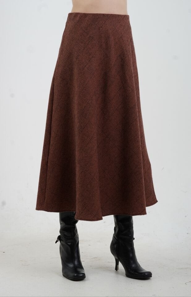 Kızıl Kahve Kareli  Verev Etek