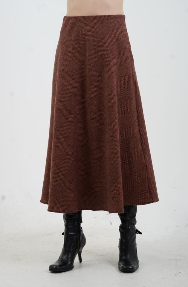 Kızıl Kahve Kareli  Verev Etek