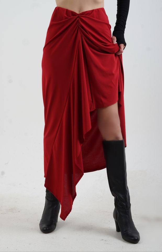 Bordo Önü Fırfırlı Etek