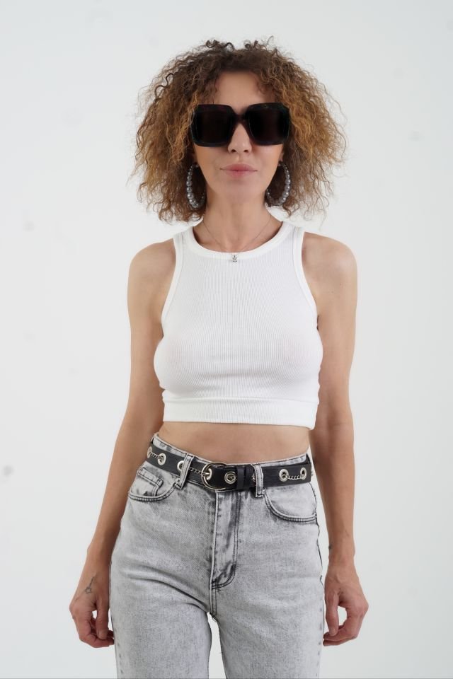 Kuşgözü ve Zincir Detaylı Deri Kemer