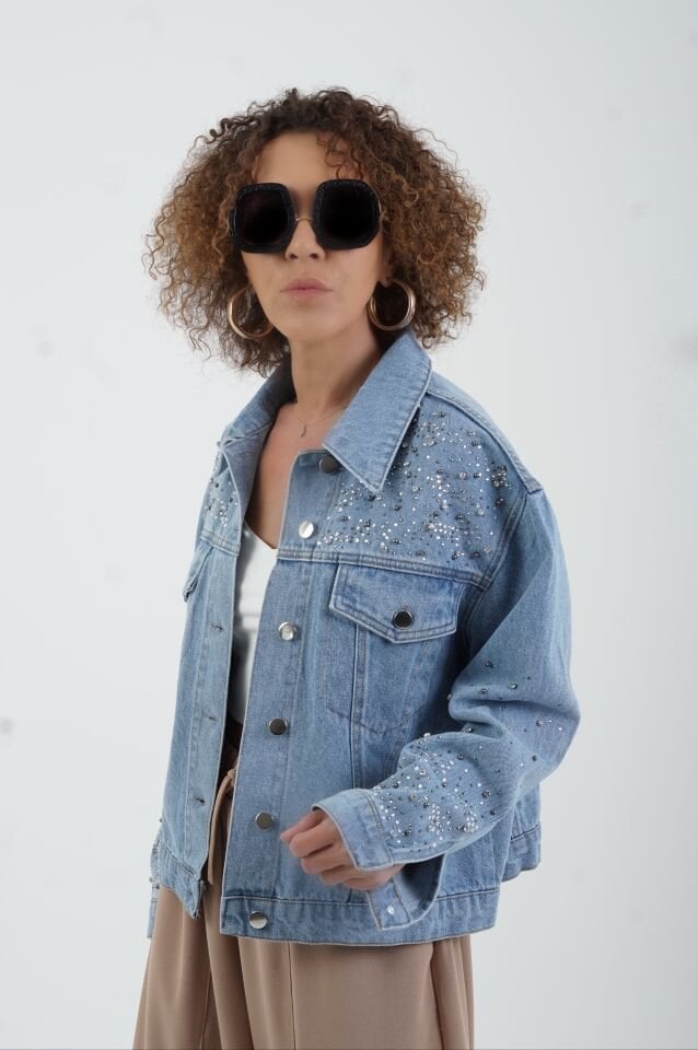 Mavi Taşlı Denim Ceket