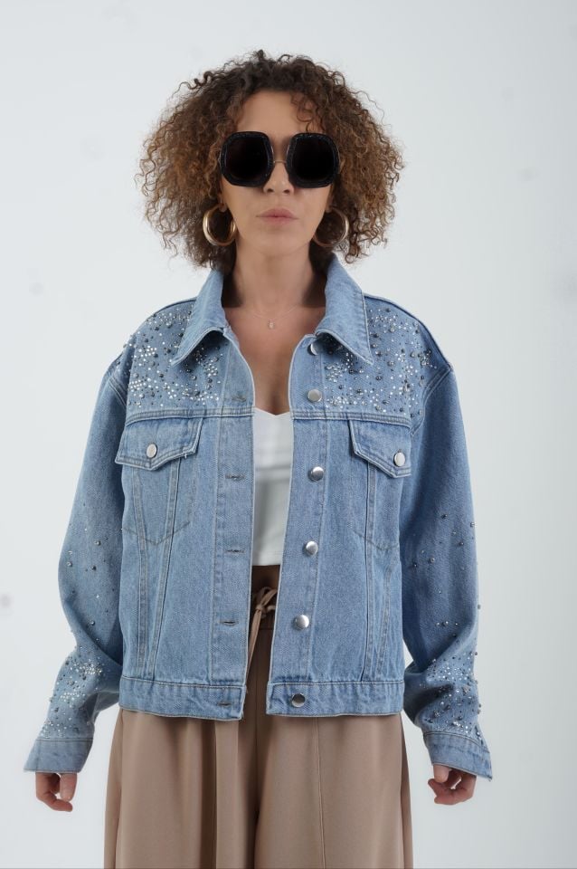 Mavi Taşlı Denim Ceket