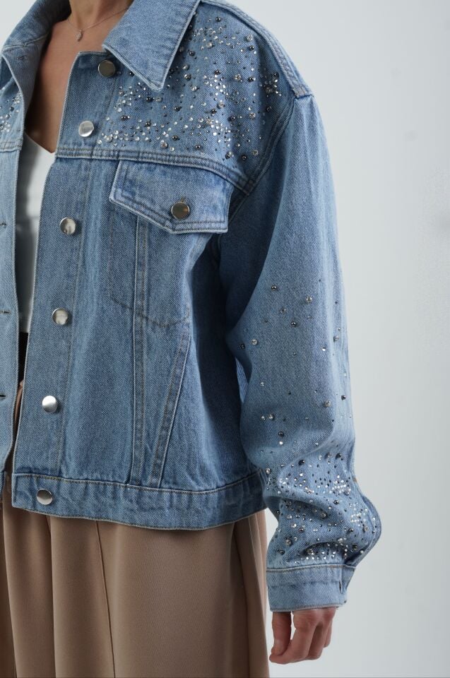 Mavi Taşlı Denim Ceket