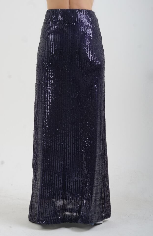 Lacivert Pul Payet Tam Astarlı Maxi Etek