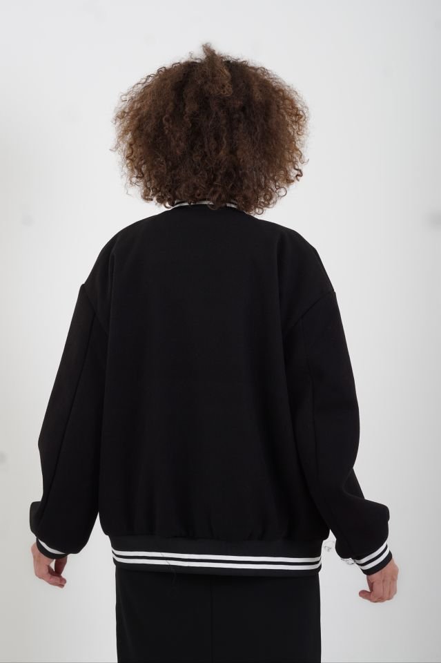 Siyah Kaşe Bomber Ceket