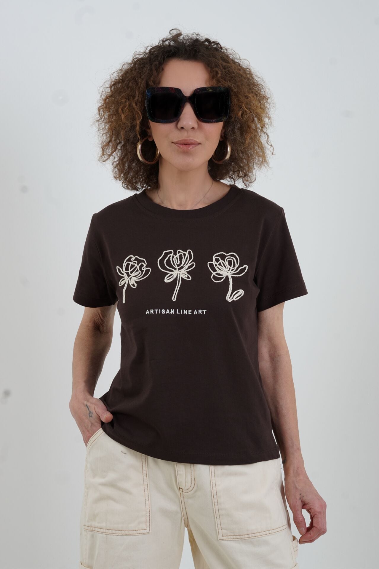 Kahve Artisan Nakışlı Tshirt