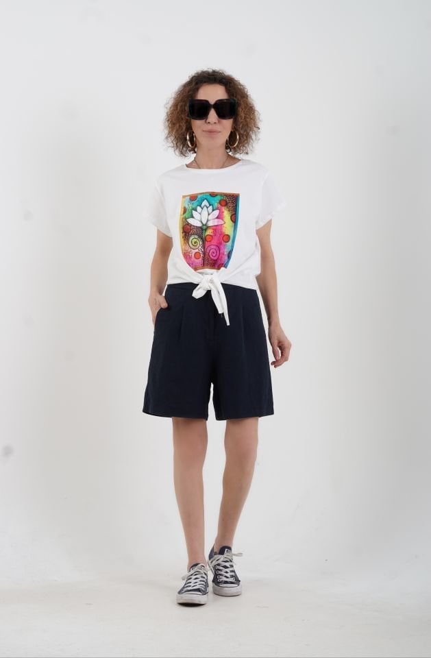 Lotus Baskılı Önü Bağlamalı Tshirt