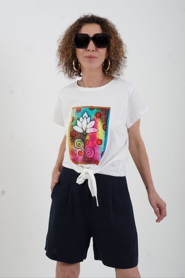 Lotus Baskılı Önü Bağlamalı Tshirt