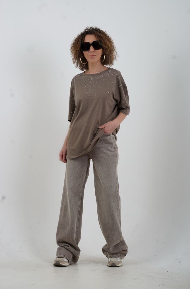 Vizon Taşlı Oversize Tshirt