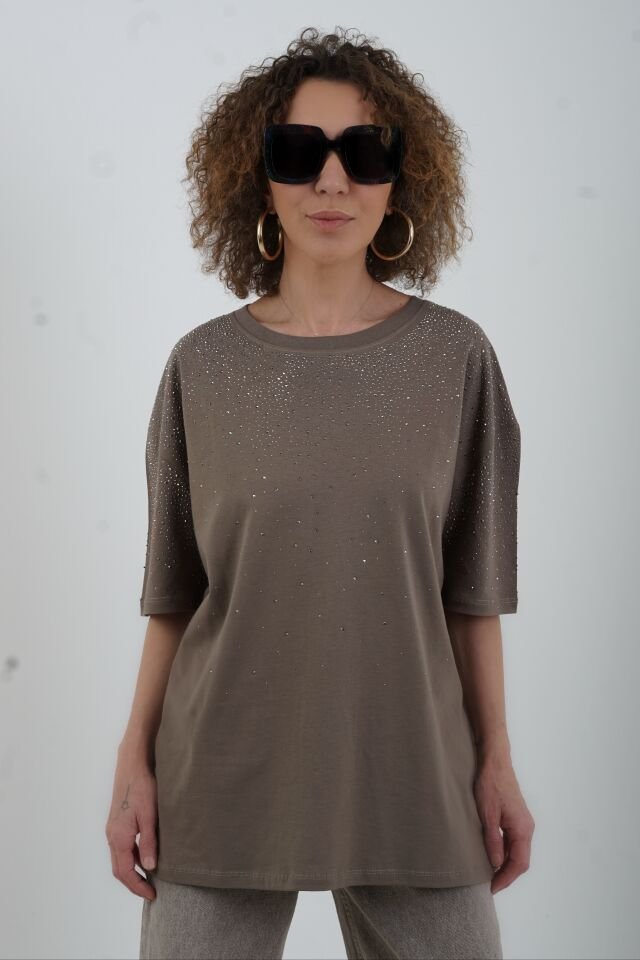 Vizon Taşlı Oversize Tshirt