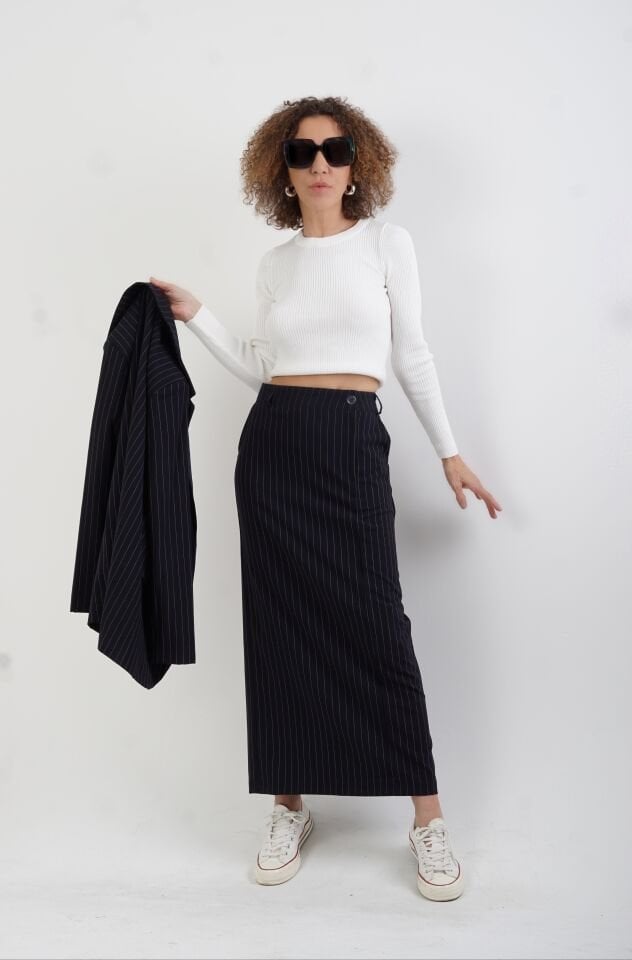 Ekru Fitilli Crop Kazak