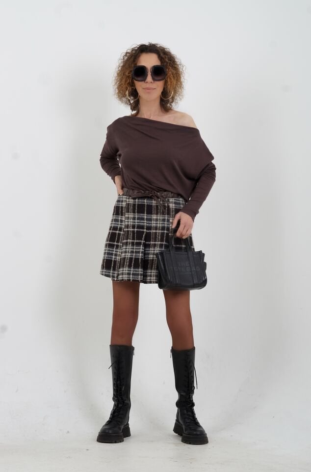 Koyu Kahve Kayık Yaka Bluz