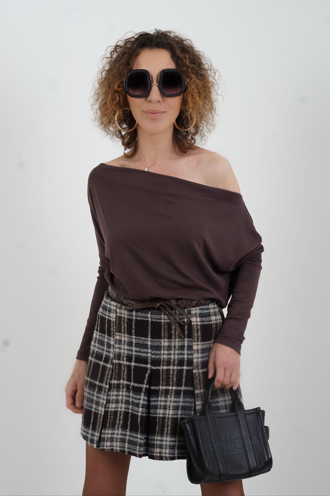 Koyu Kahve Kayık Yaka Bluz