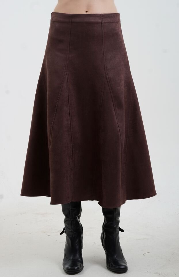 Kahve Suni Süet Etek