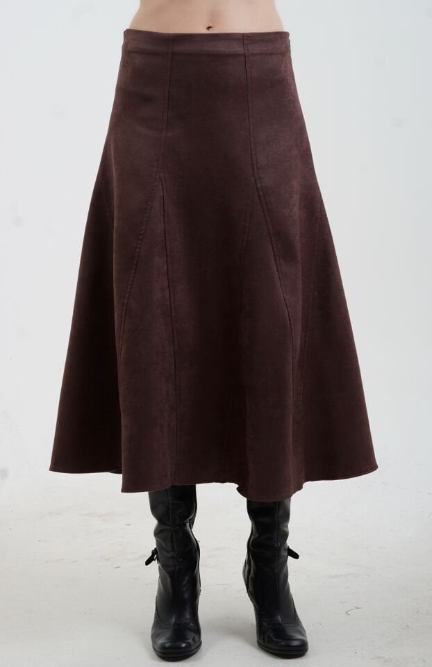 Kahve Suni Süet Etek