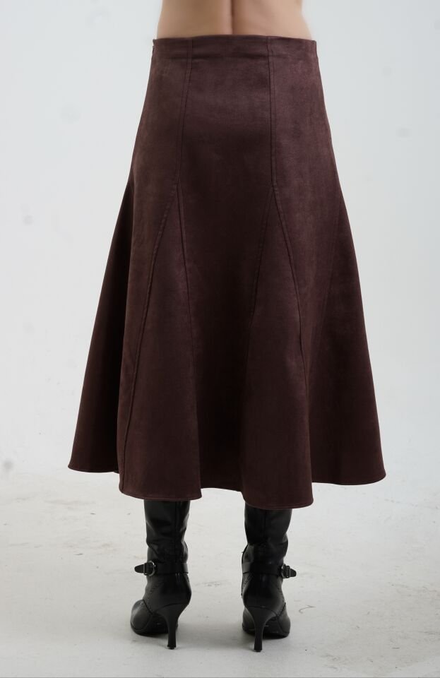 Kahve Suni Süet Etek