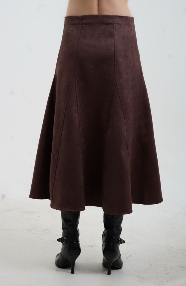 Kahve Suni Süet Etek