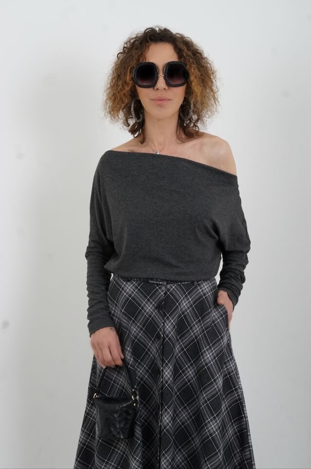 Füme Kayık Yaka Bluz