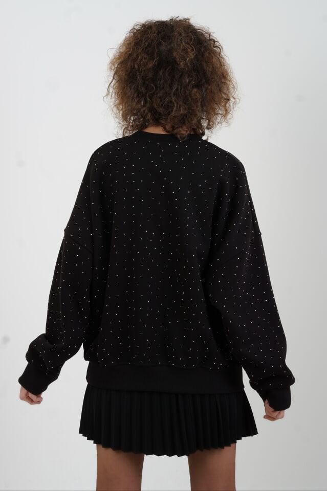 Siyah Taşlı Sweatshirt