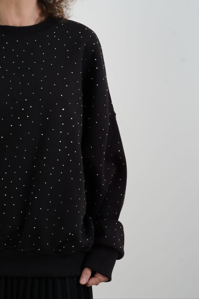 Siyah Taşlı Sweatshirt