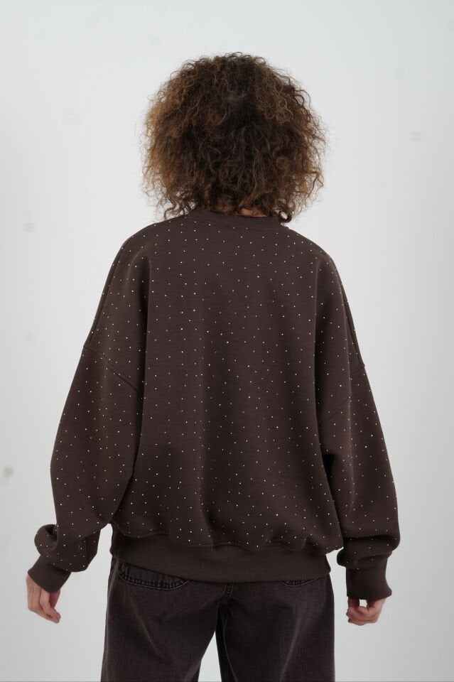 Koyu Kahve Taşlı Sweatshirt