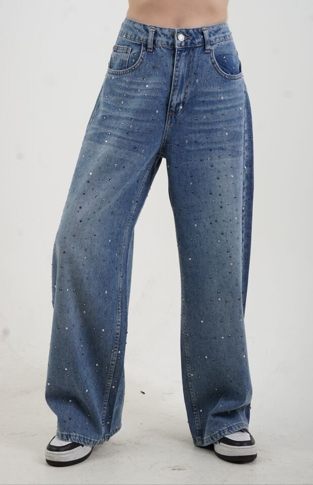 Mavi Taşlı Denim Pantolon