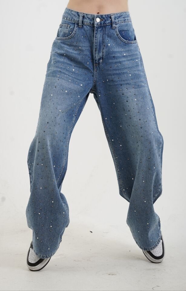 Mavi Taşlı Denim Pantolon