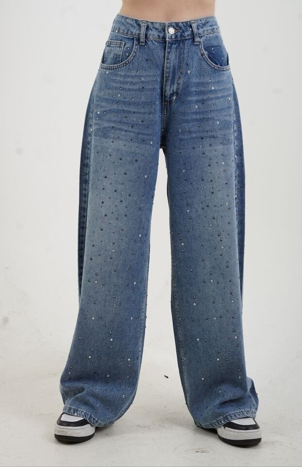 Mavi Taşlı Denim Pantolon