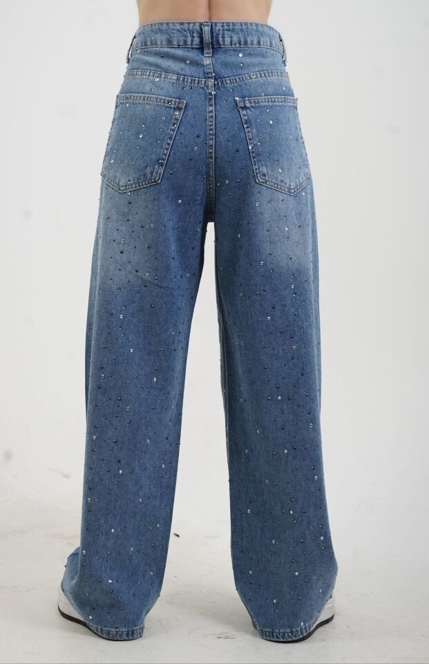 Mavi Taşlı Denim Pantolon