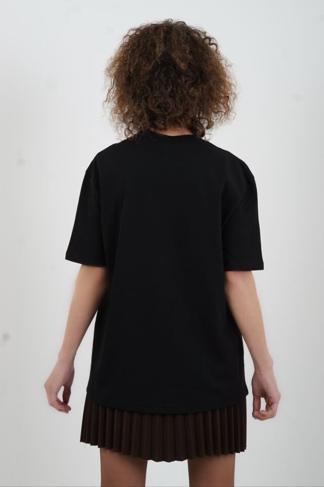 Siyah Özel  Dikişli  Bisiklet Yaka Tshirt