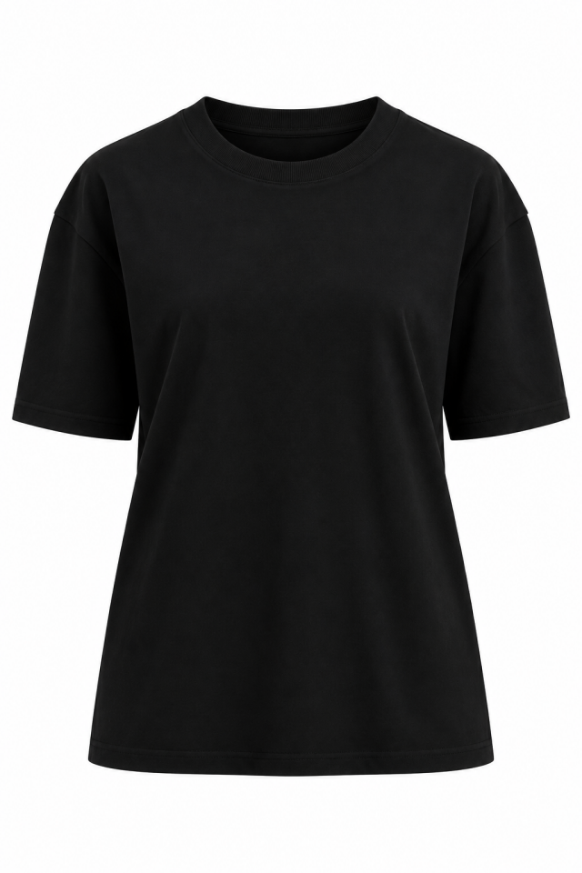 Siyah Özel  Dikişli  Bisiklet Yaka Tshirt