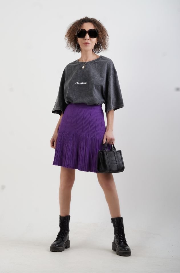 Antrasit Classical Baskılı Soluk Efektli Oversize Tshirt