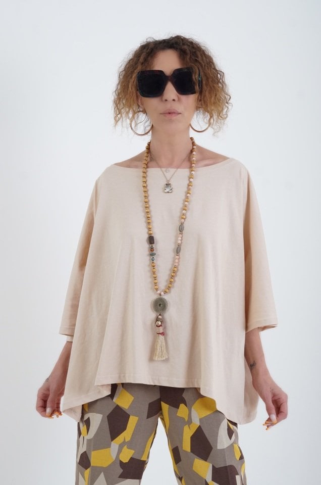 Bej Salaş Kare Tshirt