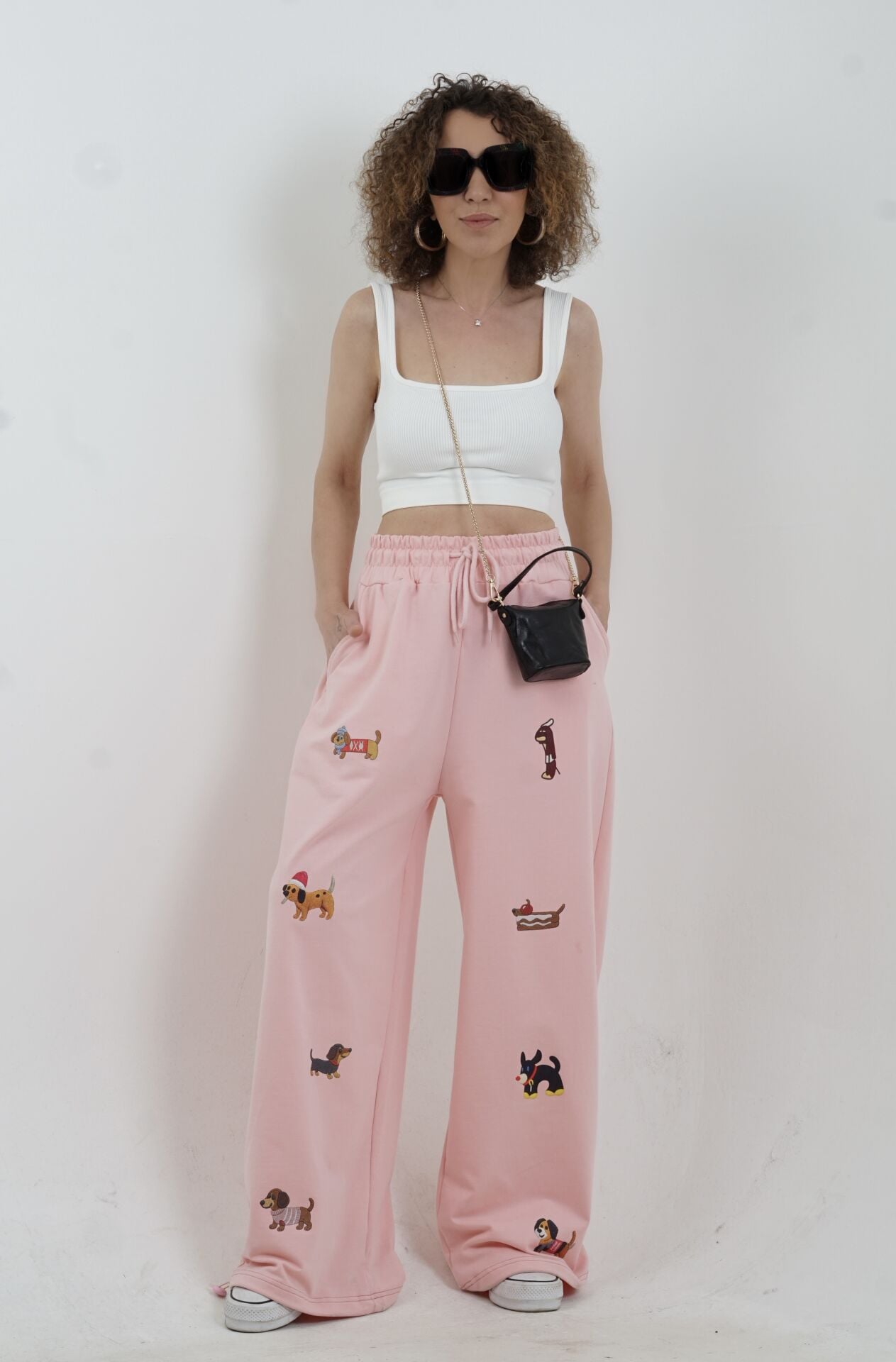 Pudra Köpek Baskılı Eşofman Pantolon