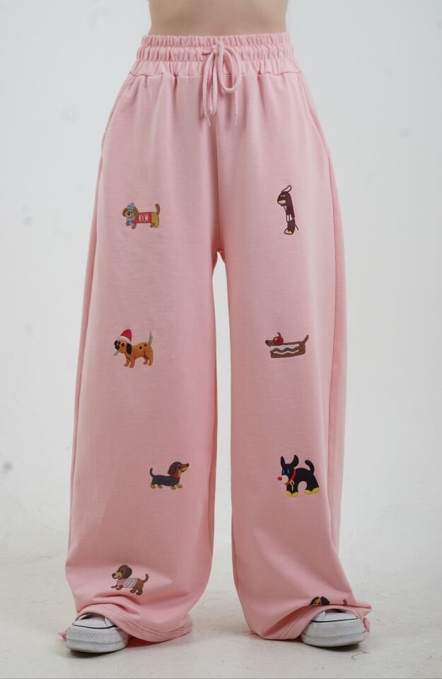 Pudra Köpek Baskılı Eşofman Pantolon