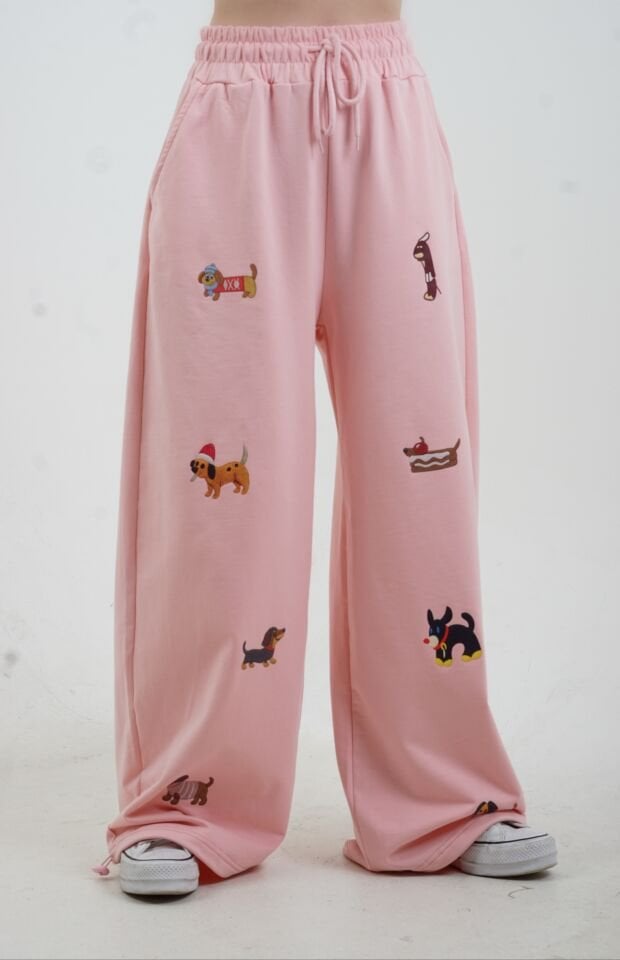 Pudra Köpek Baskılı Eşofman Pantolon
