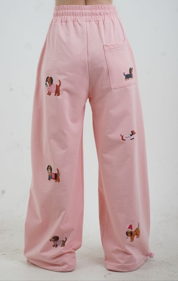 Pudra Köpek Baskılı Eşofman Pantolon
