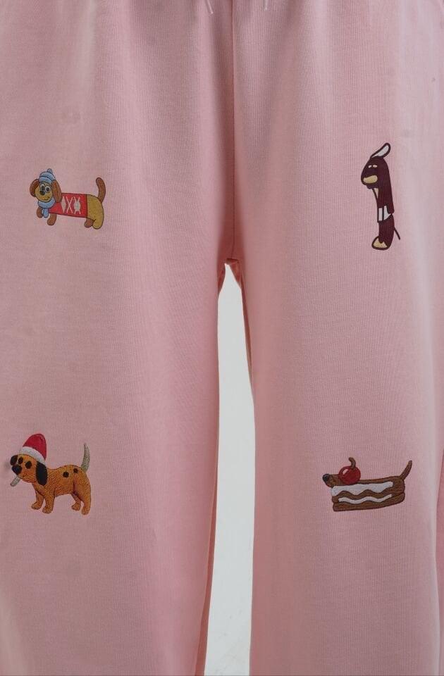Pudra Köpek Baskılı Eşofman Pantolon