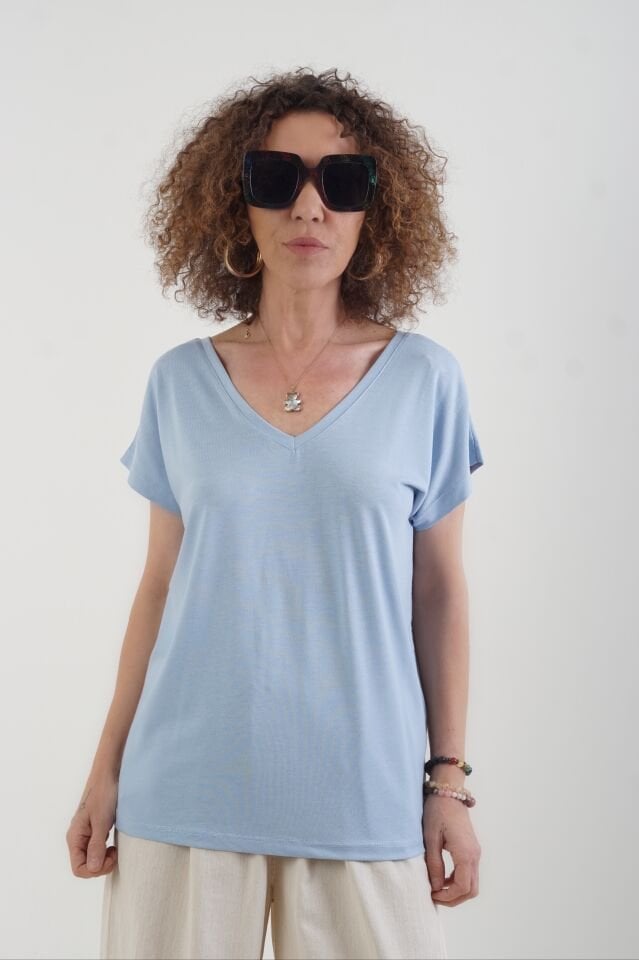 Bebe Mavi Ön Arka V Tshirt