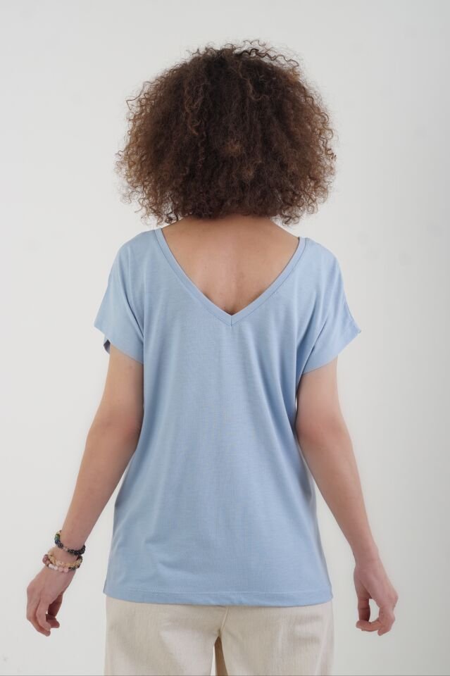 Bebe Mavi Ön Arka V Tshirt