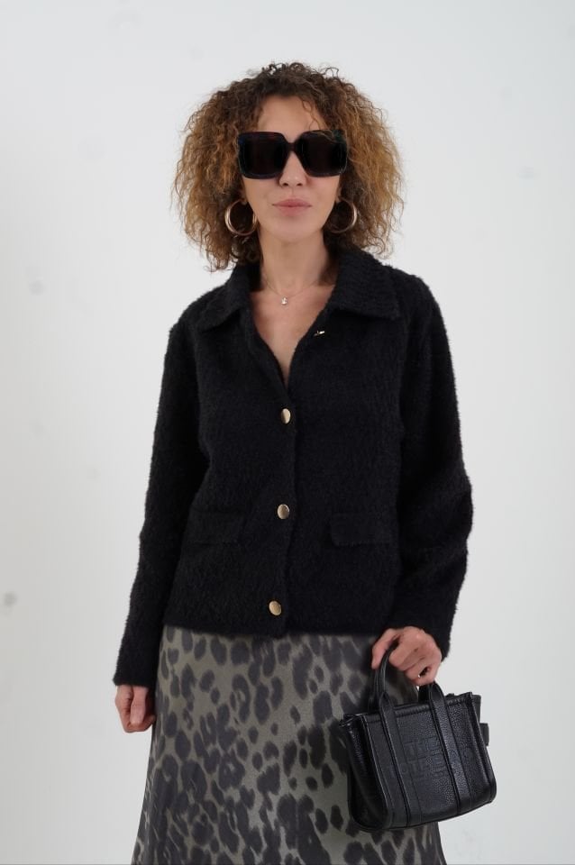 Siyah  Premium Tona Ton Desenli Triko Ceket