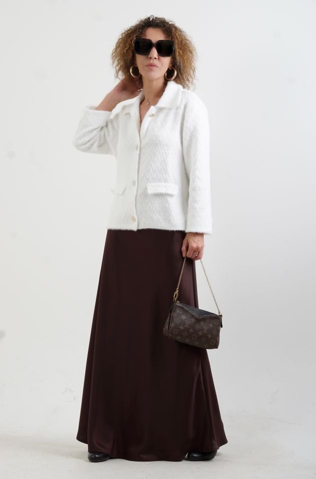 Ekru Premium Tona Ton Desenli Triko Ceket