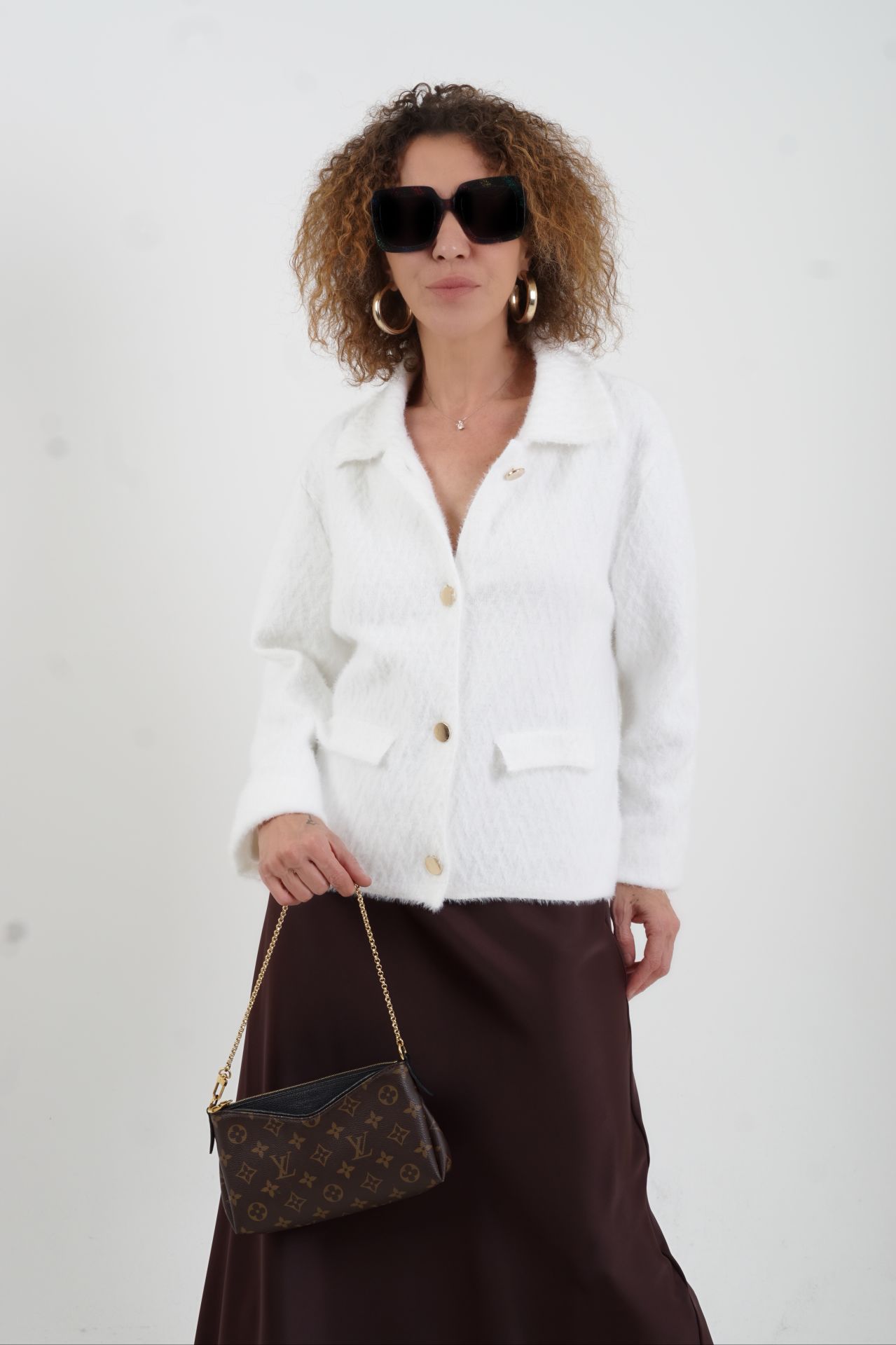 Ekru Premium Tona Ton Desenli Triko Ceket