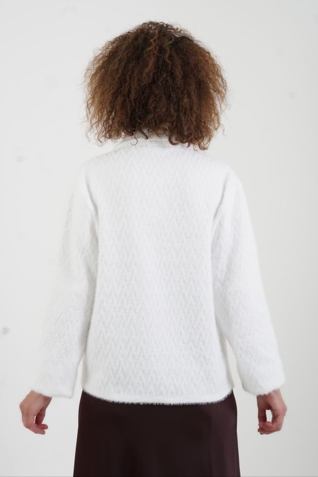 Ekru Premium Tona Ton Desenli Triko Ceket