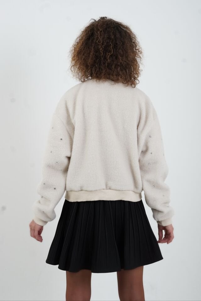 Bej Taş İşlemeli  Bomber Ceket