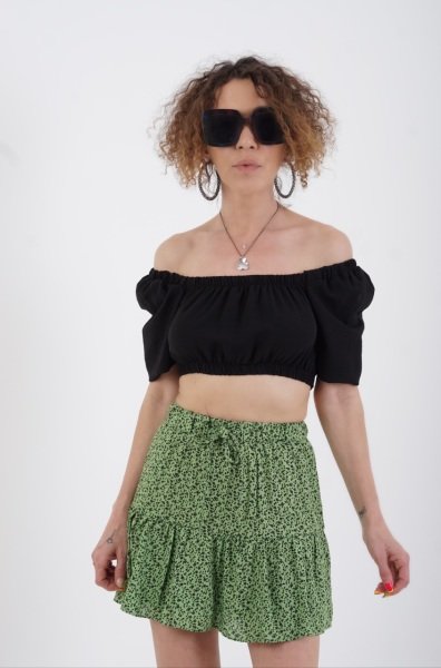 Siyah  Arkası Çapraz Bağcıklı Crop Bluz SİYAH - S